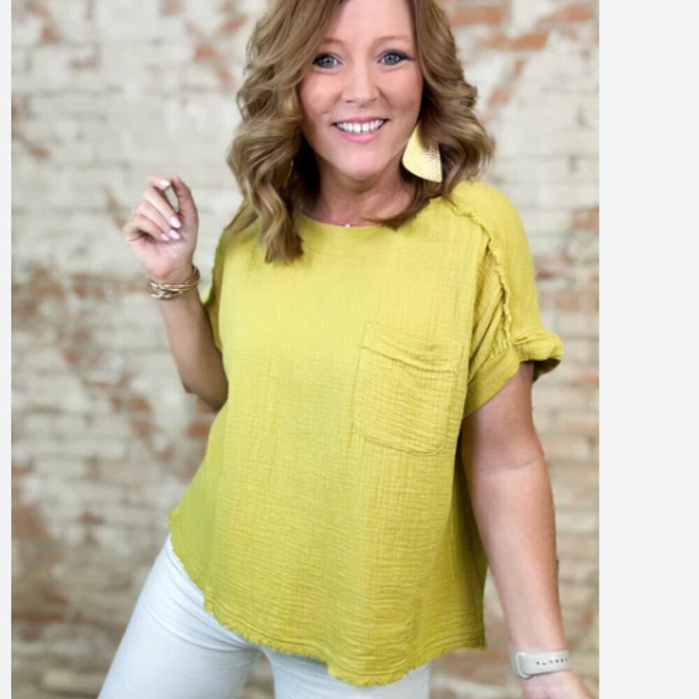Umgee gauze textured cotton relaxed fit boxy top size M